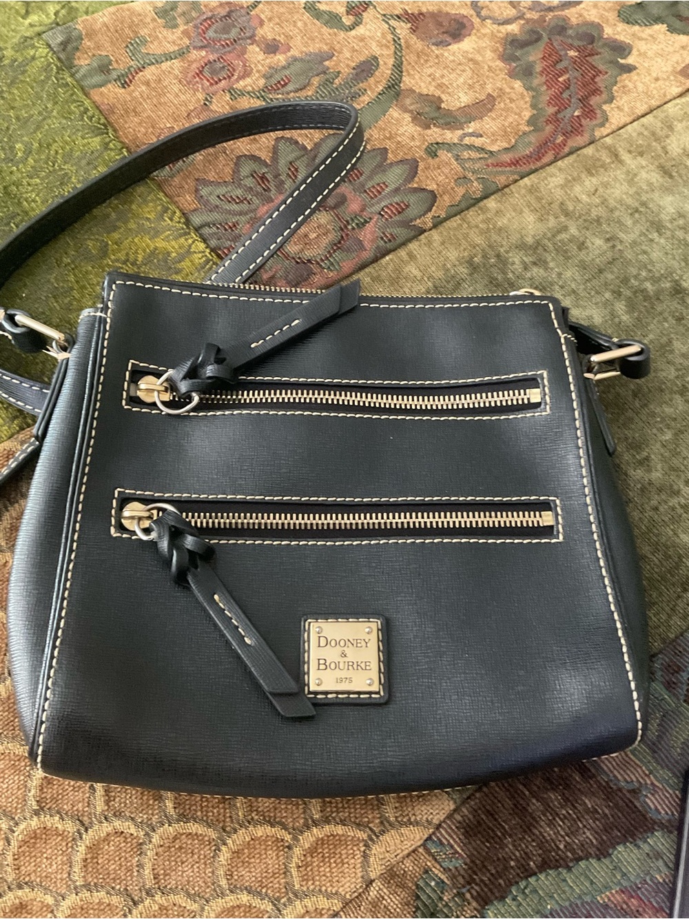 Vintage Dooney & Bourke Black Leather Crossbody with Gold Hardware
